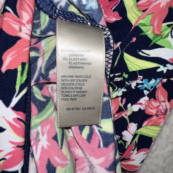 Rafaella Dress Blue Pink Green Lily Floral Cold Shoulder Handkerchief Hem Sz XL - Picture 8 of 9